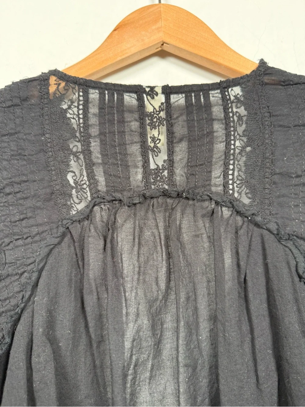 Free People The Eloise Smocked Lace Bodysuit Black Long Sleeve Sz S